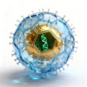 A detailed 3D model of the hepatitis B virus (HBV) Dansley particle. The image shows the outer lipid envelope containing the surface antigen (HBsAg) and the inner icosahedral nucleocapsid core.