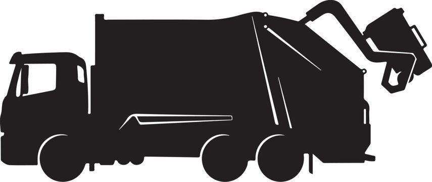 Garbage truck, waste management vehicle, sanitation truck, black silhouette