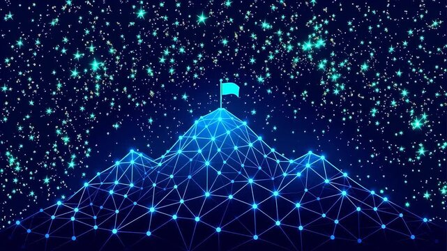 Digital mountain with flag on peak