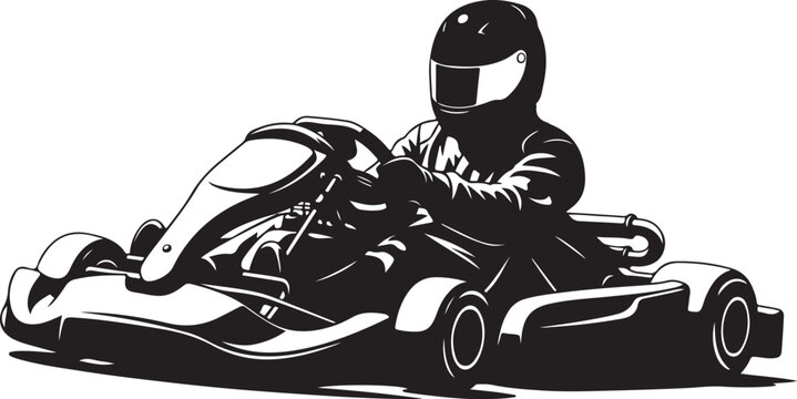 Racing Go-Kart, Karting Illustration, Black Vector, Helmeted Driver, Speedster