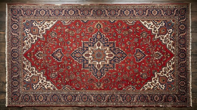 Old Persian carpet with pattern. top view. Old Red Persian Carpet Texture, abstract ornament