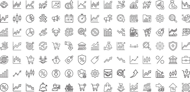 Diverse collection of banking finance and e-commerce outline icons