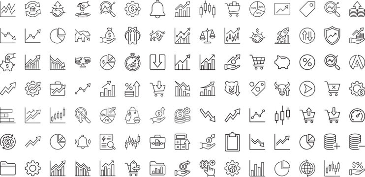 Large collection of financial analytics and market trend icons