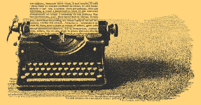 Closeup of a vintage typewriter with a stained finish and classic design. This vector illustration captures the mechanical details and texture of the object.