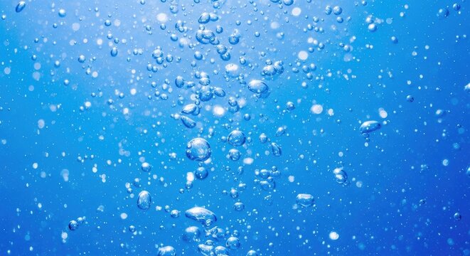 Vibrant blue background with white bubbles rising