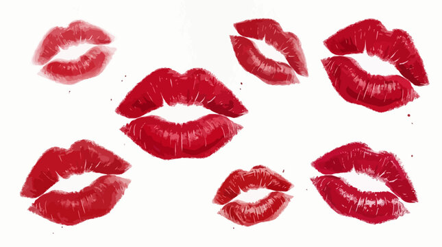 Bold illustration of vibrant red lipstick kiss marks, abstract design of passion and romance