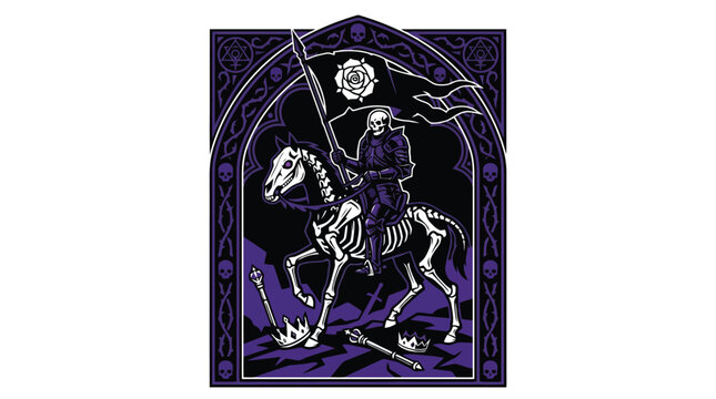 Medieval knight on horse in stained glass.