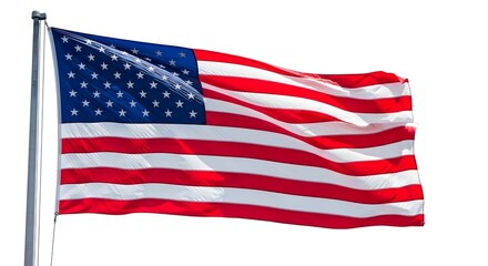 Fototapeta premium American flag waving on a flagpole isolated on white background