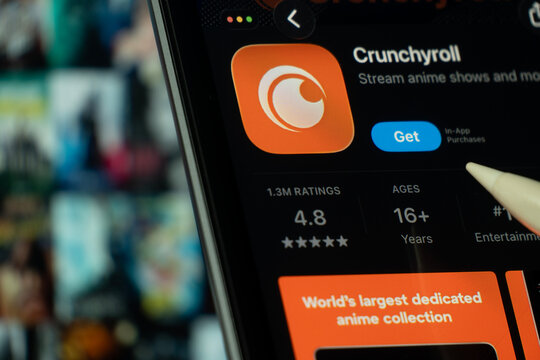 Dhaka, Bangladesh- 24 Oct 2025: A iPad screen displaying the Crunchyroll app on App store.