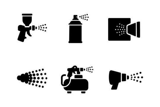 Spray painting equipment solid black icon set vector illustration
