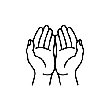 Minimalist Praying Hands Line Icon, Dua Gesture Symbol, Spiritual and Religious Outline Vector