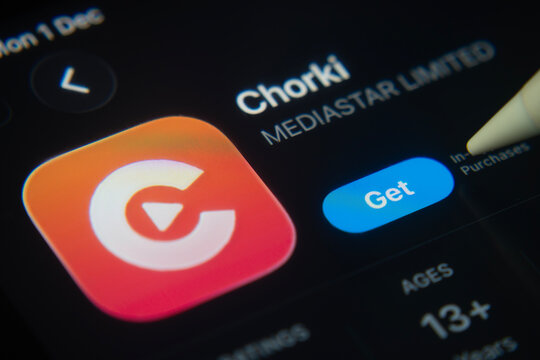 Dhaka, Bangladesh- 01 Dec 2025: A close-up of the Chorki app icon in the App Store on an iPad screen.