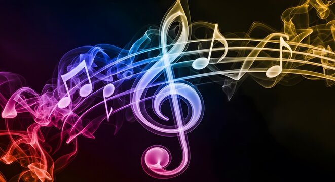 Colorful Abstract Music Notes in Flowing Smoke