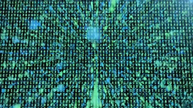 Futuristic digital code background with glowing blue and green data streams