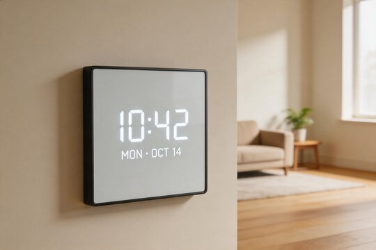 Modern digital wall clock in living room