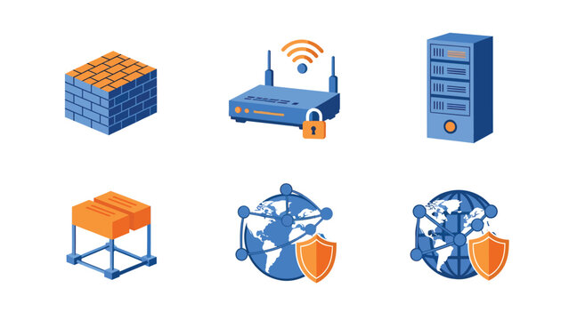 Cybersecurity, Network Infrastructure, and Global Data Protection Icon Set