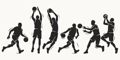 Basketball Action Silhouette Collection Featuring Dynamic Player Poses and Sports Movements © Rahed Ul Islam