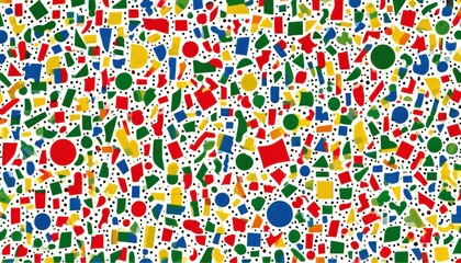 Obraz premium Abstract terrazzo pattern with colorful geometric shapes and black dots on a white background featuring a vibrant multi-colored mosaic design for modern surface textures