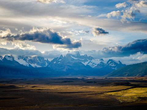 Fitz Roy mountain range under dramatic clouds, Patagonia Argentina