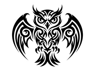 Fototapeta premium owl tribal artwork in solid black, perfect for tattoo sheets, apparel, stickers, and web graphics.