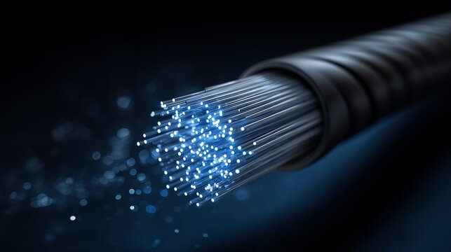 Close-Up of Fiber Optic Cable with Illuminated Fibers