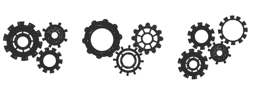 Gear machine wheel icon, cog hand drawn sketch. Crayon rero settings cogs and gears line clipart, textured design elements. Setting gear icon. 