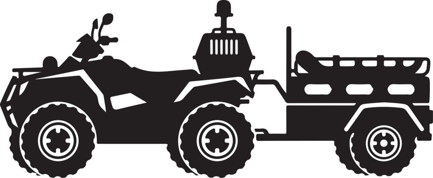 Black ATV, off-road vehicle, trailer, silhouette, icon