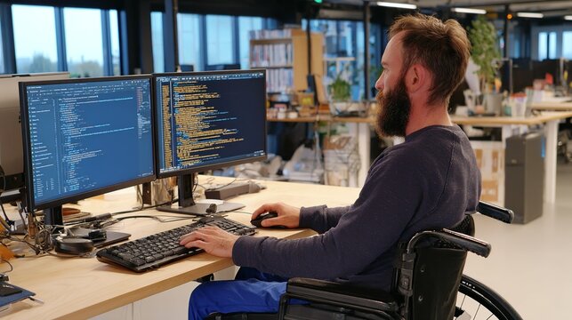 Computer programmer working on coding in modern office