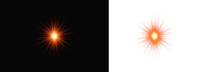 Radiant starburst light effect intense orange glow for visual design. vector illustration on transparent background. © MarufIslam