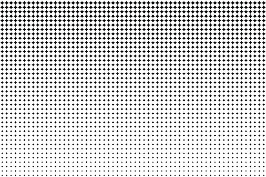 Halftone vector texture of gradient geometric black diamonds. Seamless fading pattern. Abstract technological soft transition for background and backdrop. Gradient transition lattice