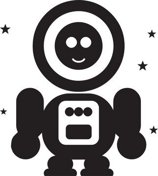 Minimalist astronaut vector icon, cute black and white space explorer character, flat geometric spaceman illustration with stars 