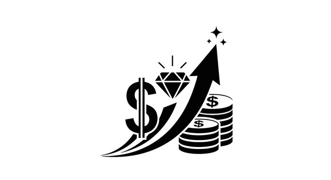 Black and white money growth icon.