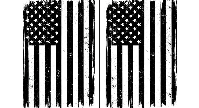 Vertical grunge american flag design with distressed brush stroke texture isolated on white background
