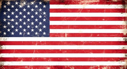Fototapeta premium Grunge american flag background, vintage usa flag with distressed texture, patriotic symbol of united states of america