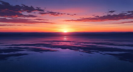 Fototapeta premium serene beach at sunset with vibrant sky and reflective water