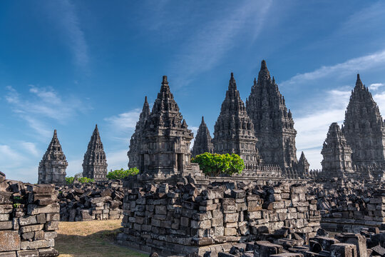 Prambanan temple near Yogyakarta on Java island, Indonesia in the late evening