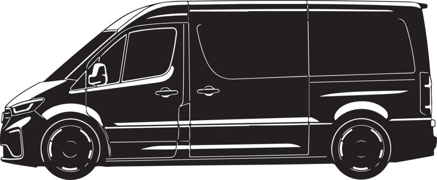 Black van, side view, commercial vehicle, transport illustration, vector graphics