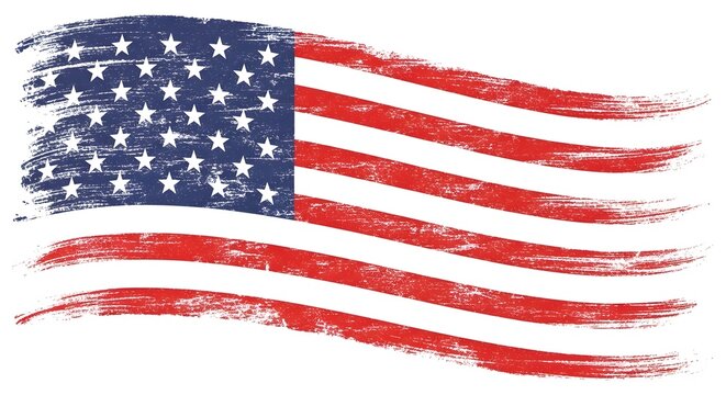 Grunge american flag brush stroke style, waving usa flag with distressed texture