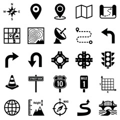 Naklejka premium Navigation icons set with map and direction symbols