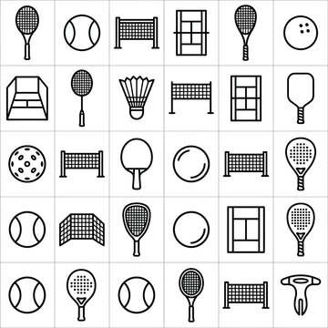 Various sports icons including tennis rackets and balls