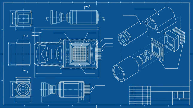 Detailed Mechanical Engineering Blueprint Of Gears And Tubes.