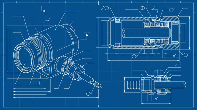 Electric motor mechanical design blueprint illustration.