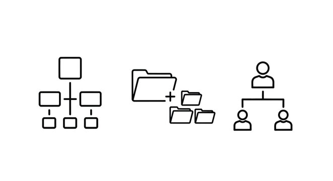 hierarchy icons set line art style on white background