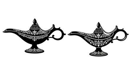 Two magic lamps black silhouette on white background © Kobita