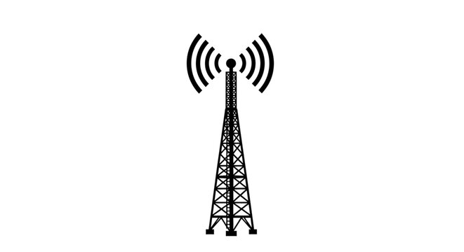 Wireless communication tower icon black silhouette on white background