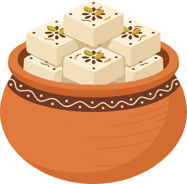 Sandesh Clay Pot Bengali Sweet Barfi Design 