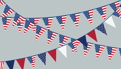 Criss cross usa bunting flag banner pennant garland set vector illustration for patriotic american holiday celebration © Rashida