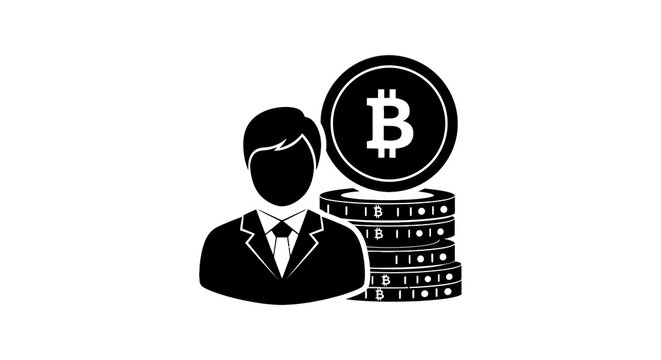 Bitcoin businessman with crypto coins.