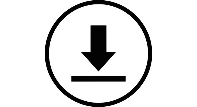 Black download icon on white.
