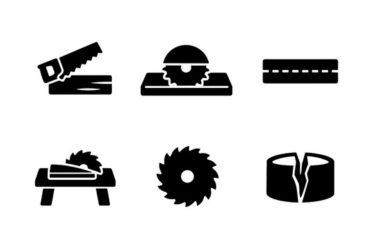 Woodworking saw tools solid black icon set vector illustration